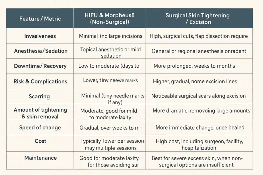 Table showing benefits of Lipo Freeze 2 U Stourbridge treatments for skin tightening following weight loss injections.